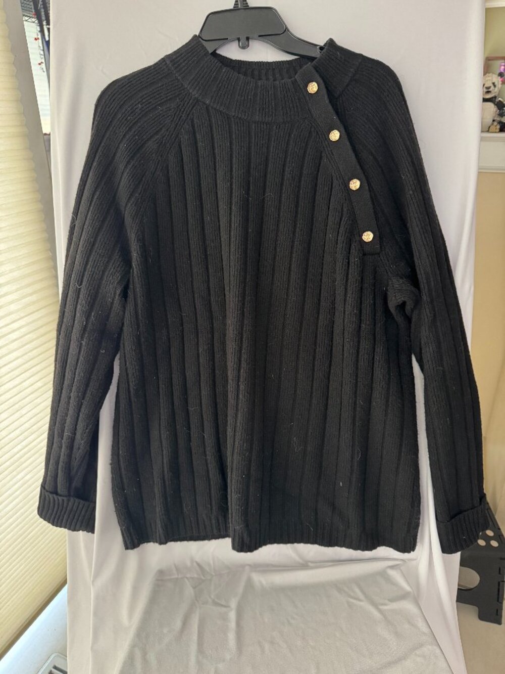 Talbots black sweater with gold buttons